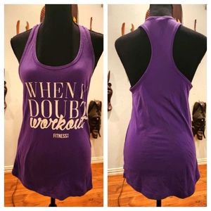 3/$20 - "When In Doubt Workout" Purple/White, Racerback Tank, Size M